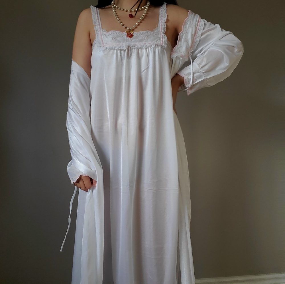 Vintage Peignoir Nightgown Set robe maxi dress 70s